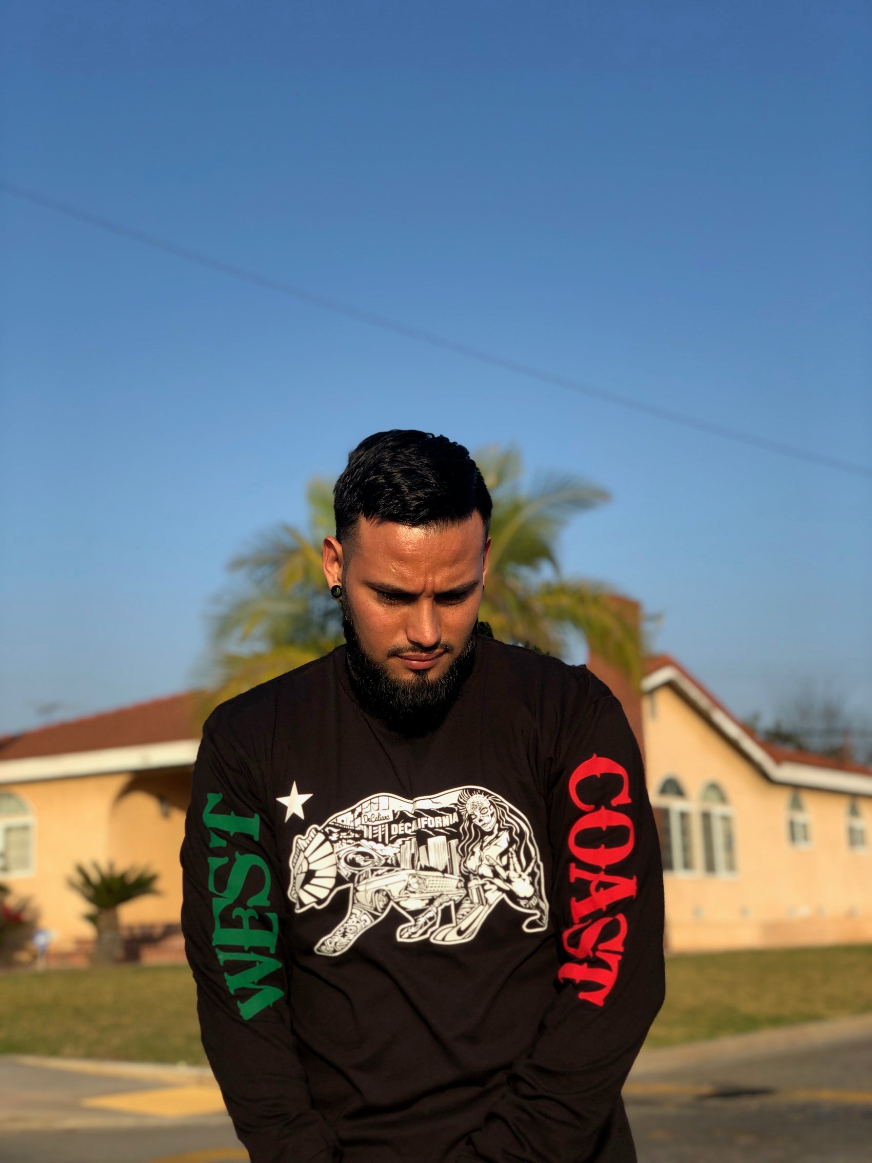 Black Mexico LS T w/ Verde y Rojo West Coast Sleeves!