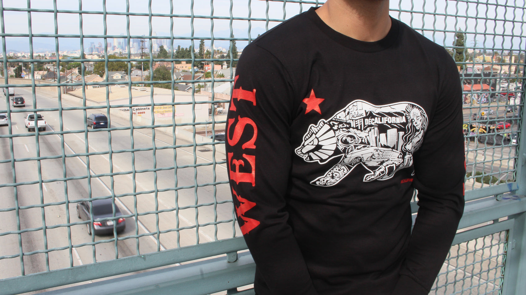 Black LS T w/ Red West Coast Sleeves & Star!