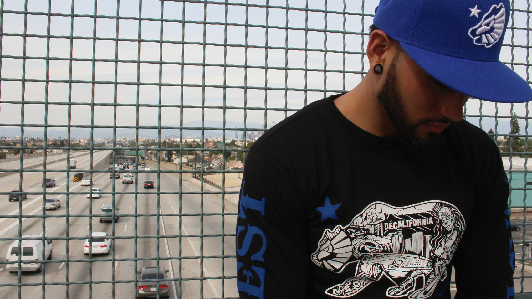 Black LS T w/ Blue West Coast Sleeves & Star!